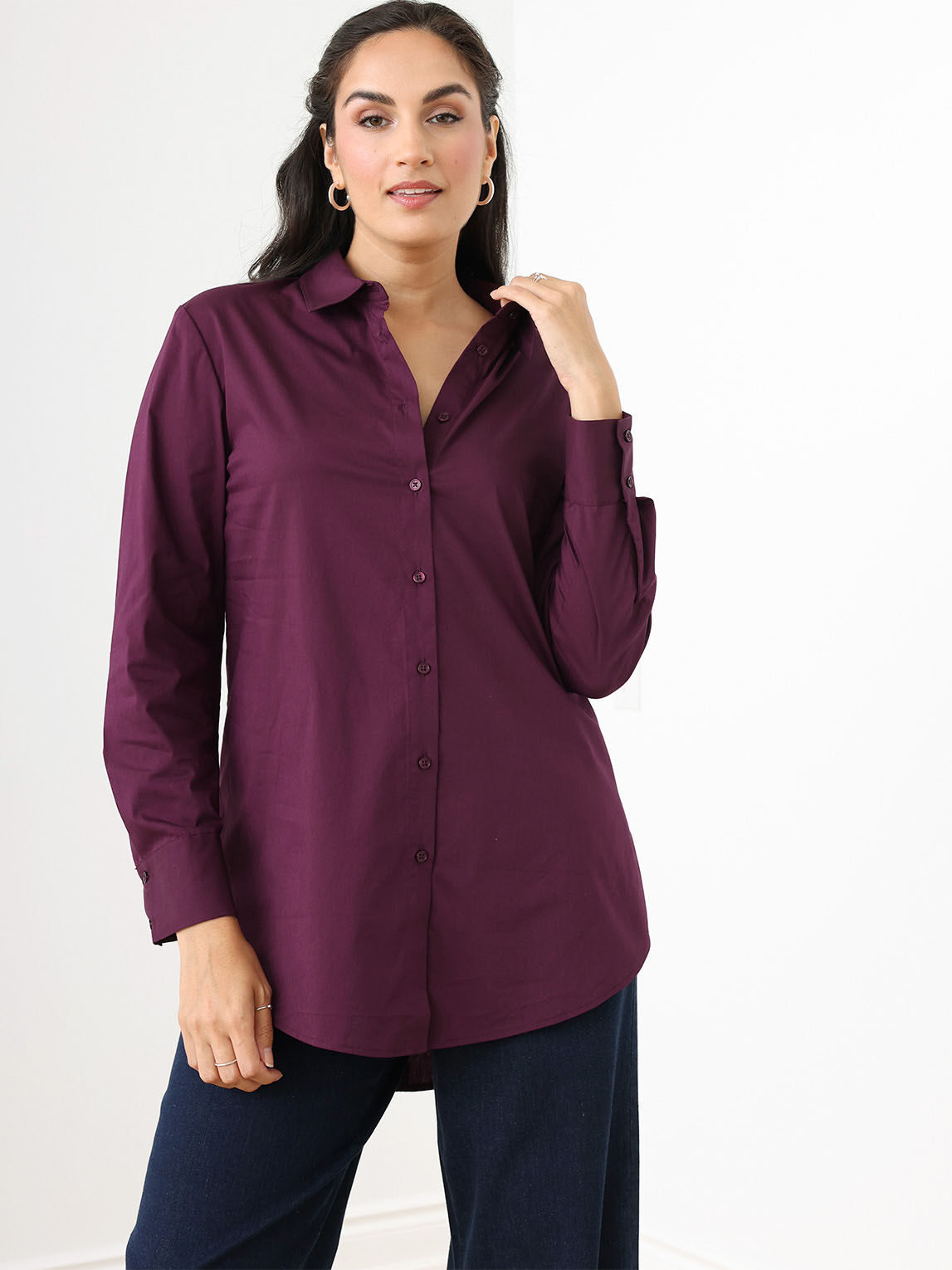 Long Sleeve Relaxed Fit Collared Shirt