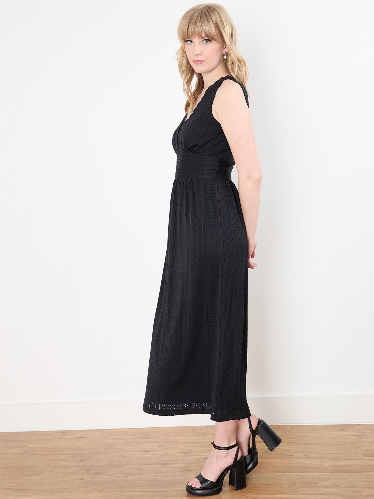 Knit Eyelet Maxi Peasant Dress