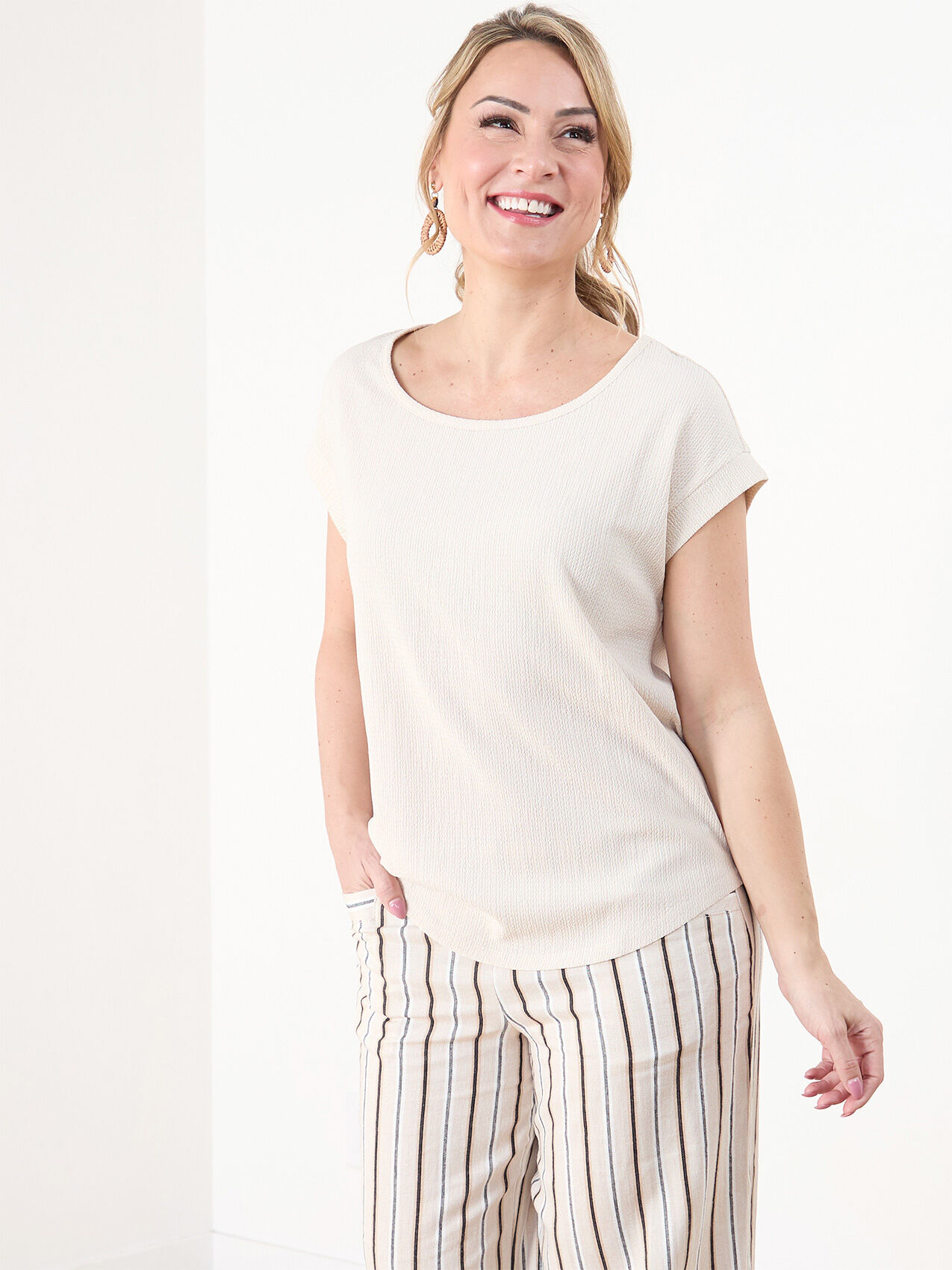 Petite Short Sleeve Textured Top