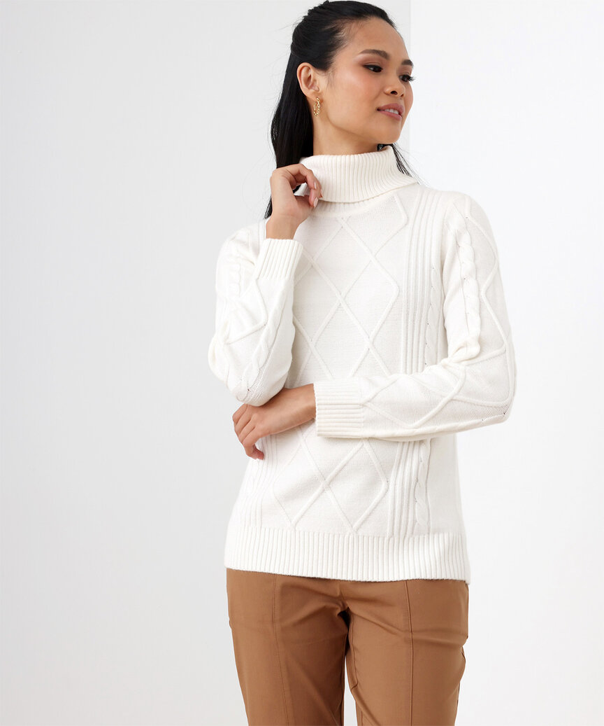 Petite Cable Knit Turtleneck Sweater, Cleo