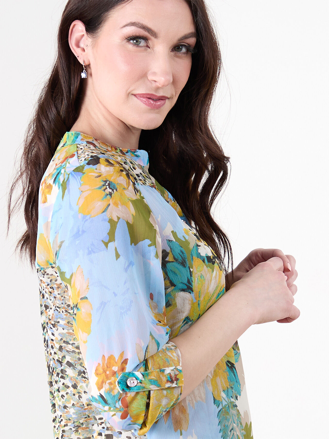 Long Sleeve Chiffon Twin Print Blouse