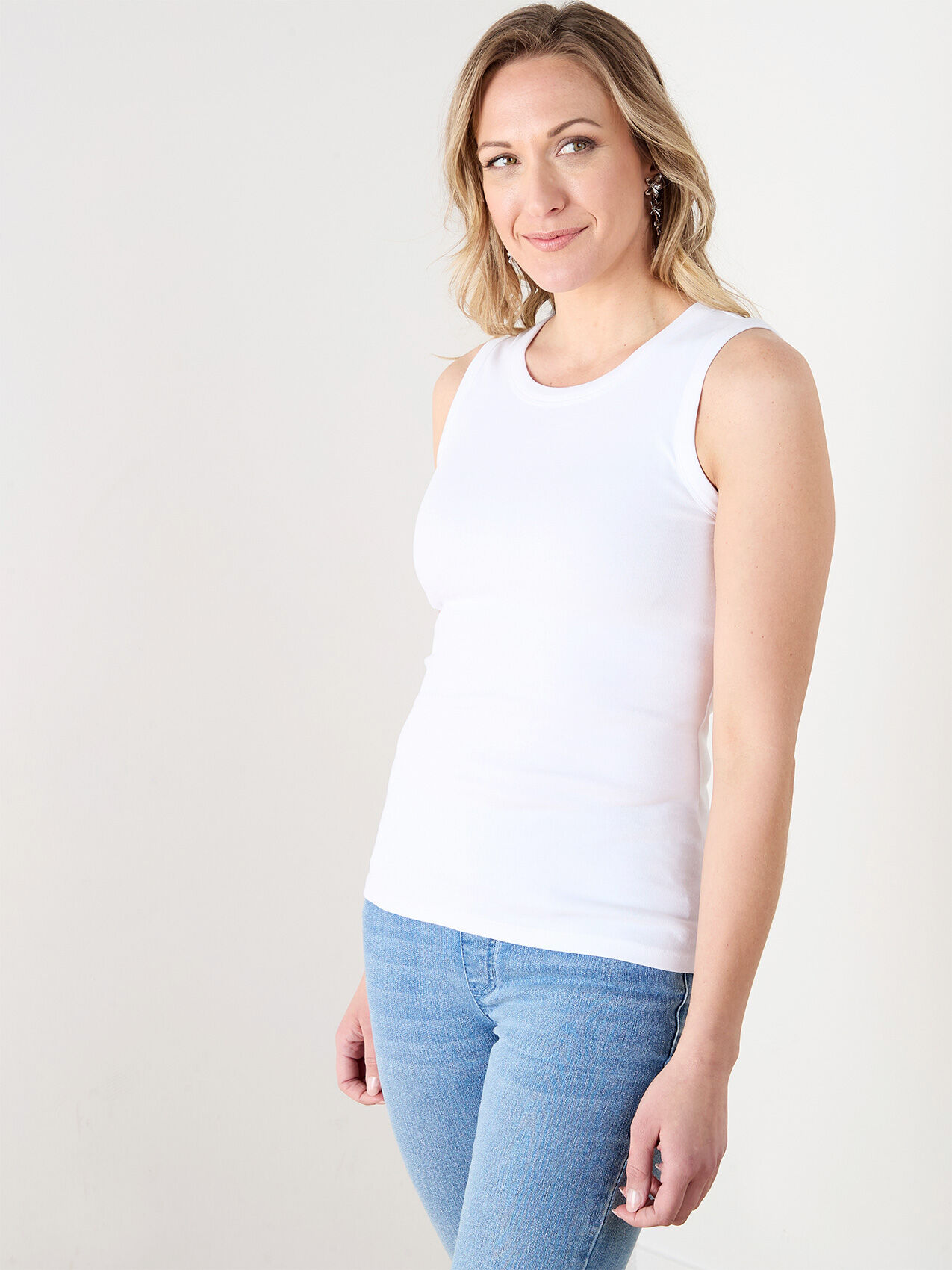 Stretch Cotton Hi-Neck Tank Top