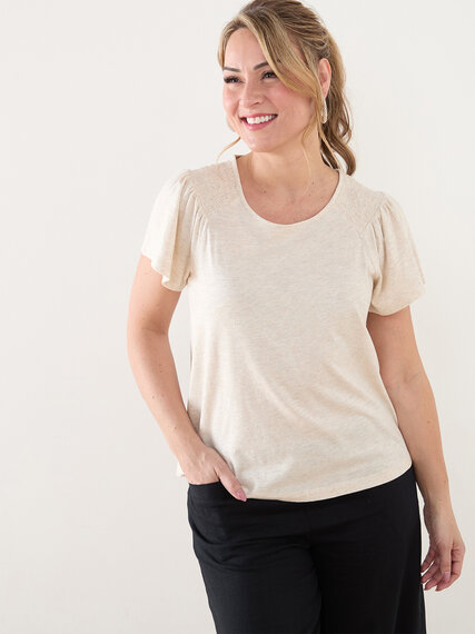 Petite Ruched Peasant Tee with Flutter Sleeves Image 4