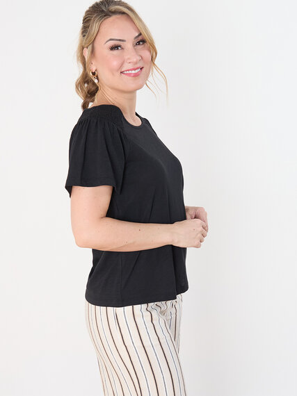 Petite Ruched Peasant Tee with Flutter Sleeves Image 1