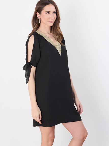 Crepe de Chine Knee-Length Dress with Tie Sleeves Image 5