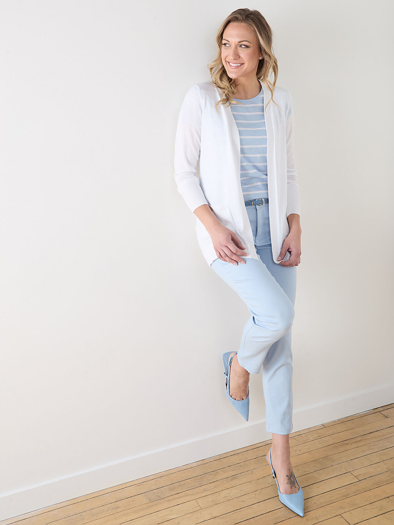 Open-Front Knit Cardigan Sweater