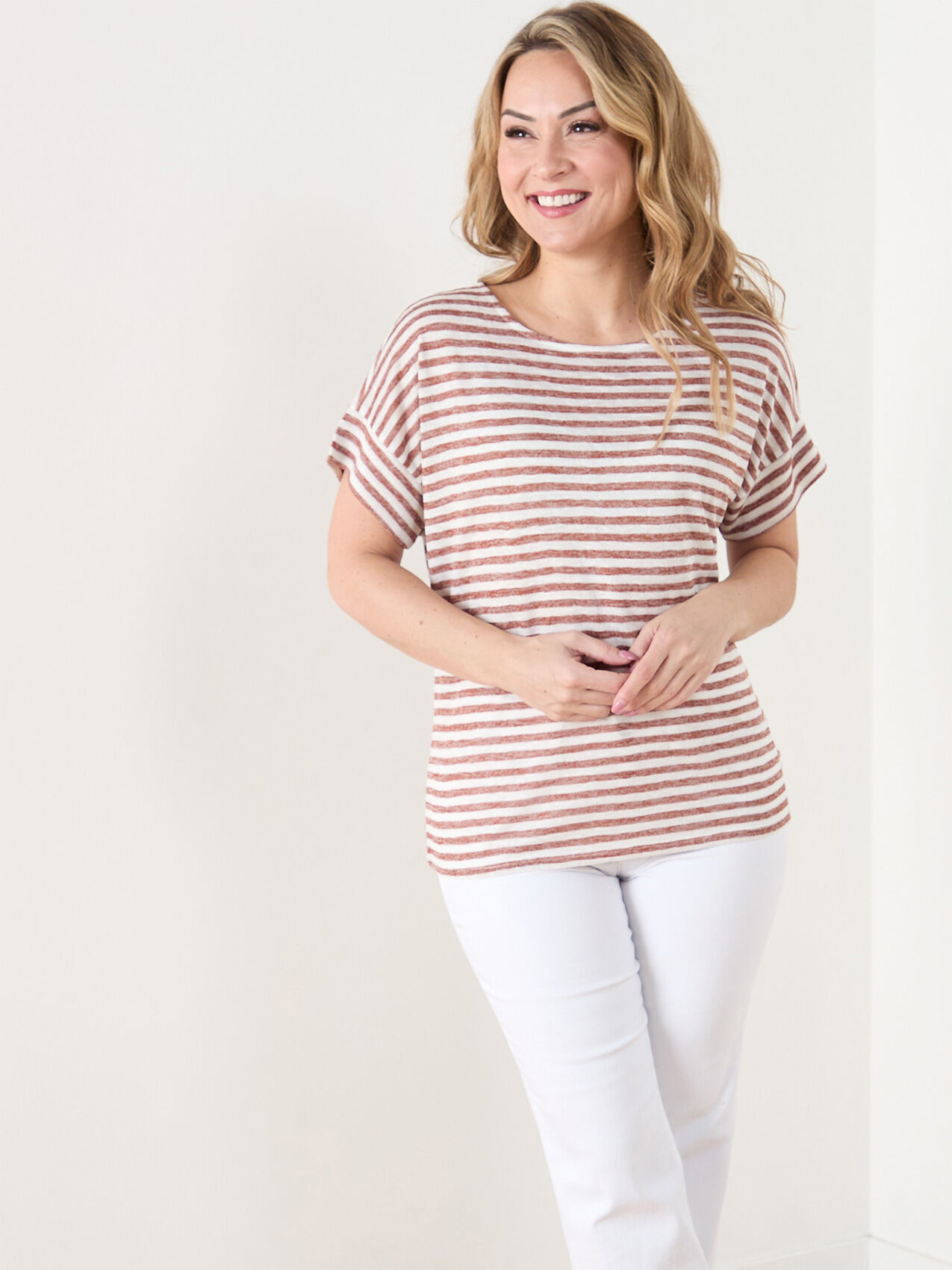 Petite Short Sleeve Yarn Dye Stripe Tee