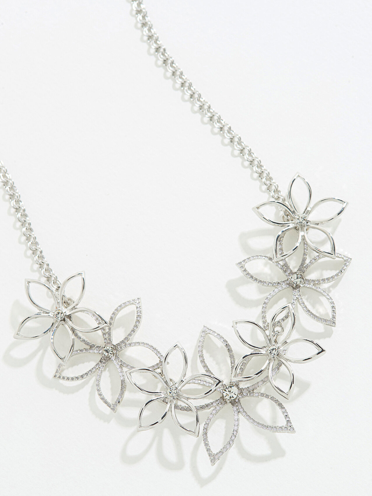 Short Silver Floral Statement Necklace