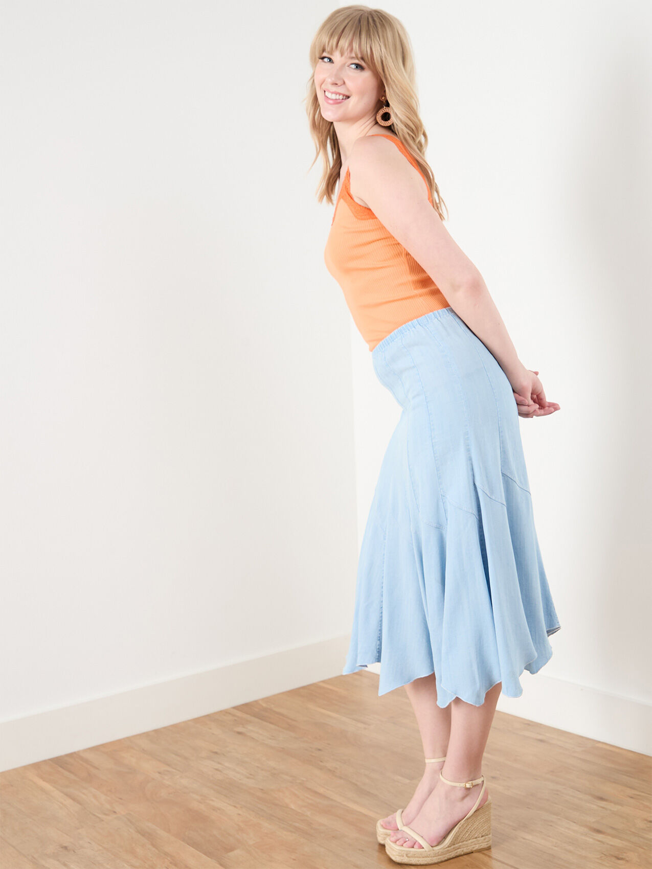Tencel A-Line Midi Skirt