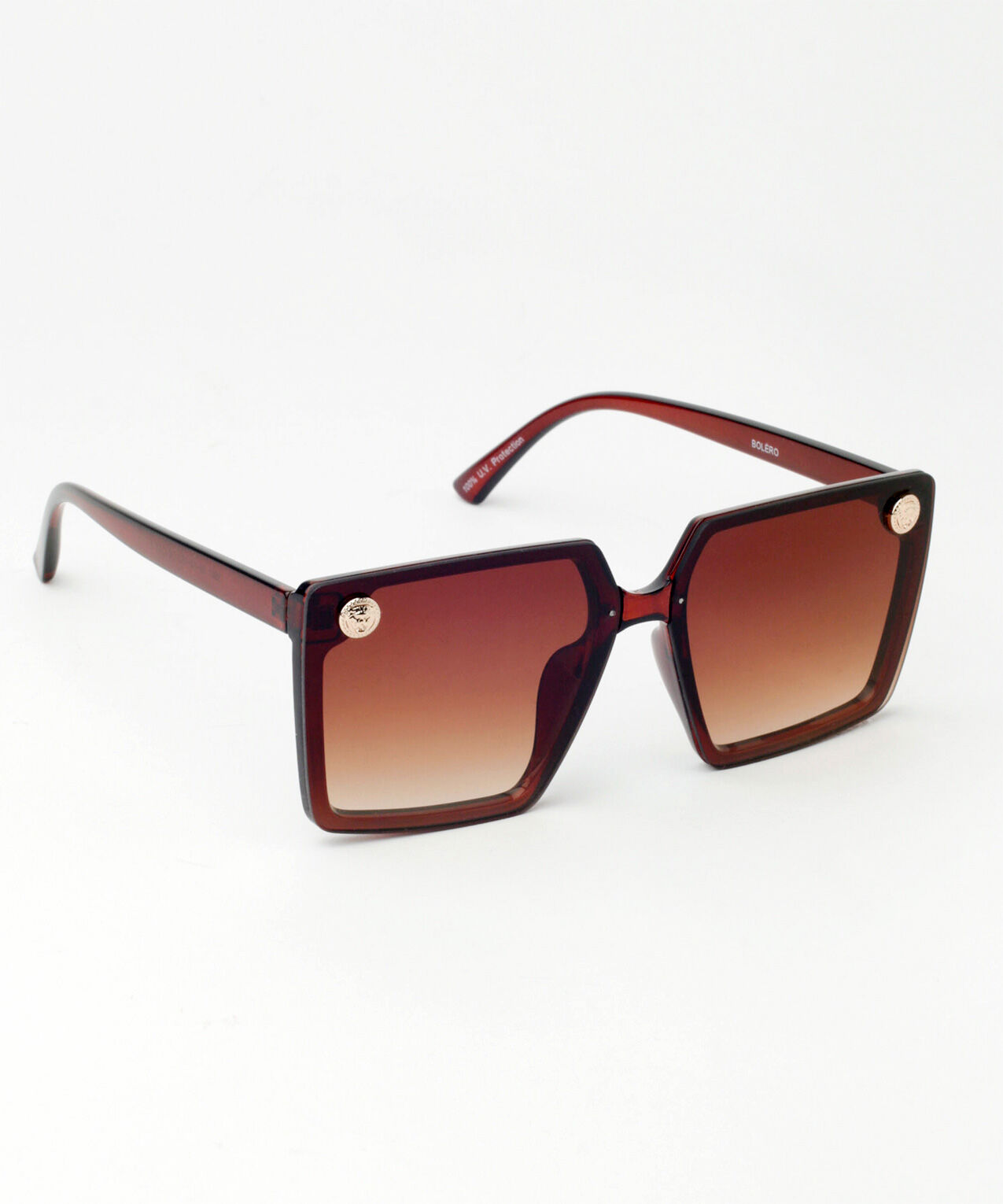 Large Square Frame Sunglasses with Gold Metal Rivets