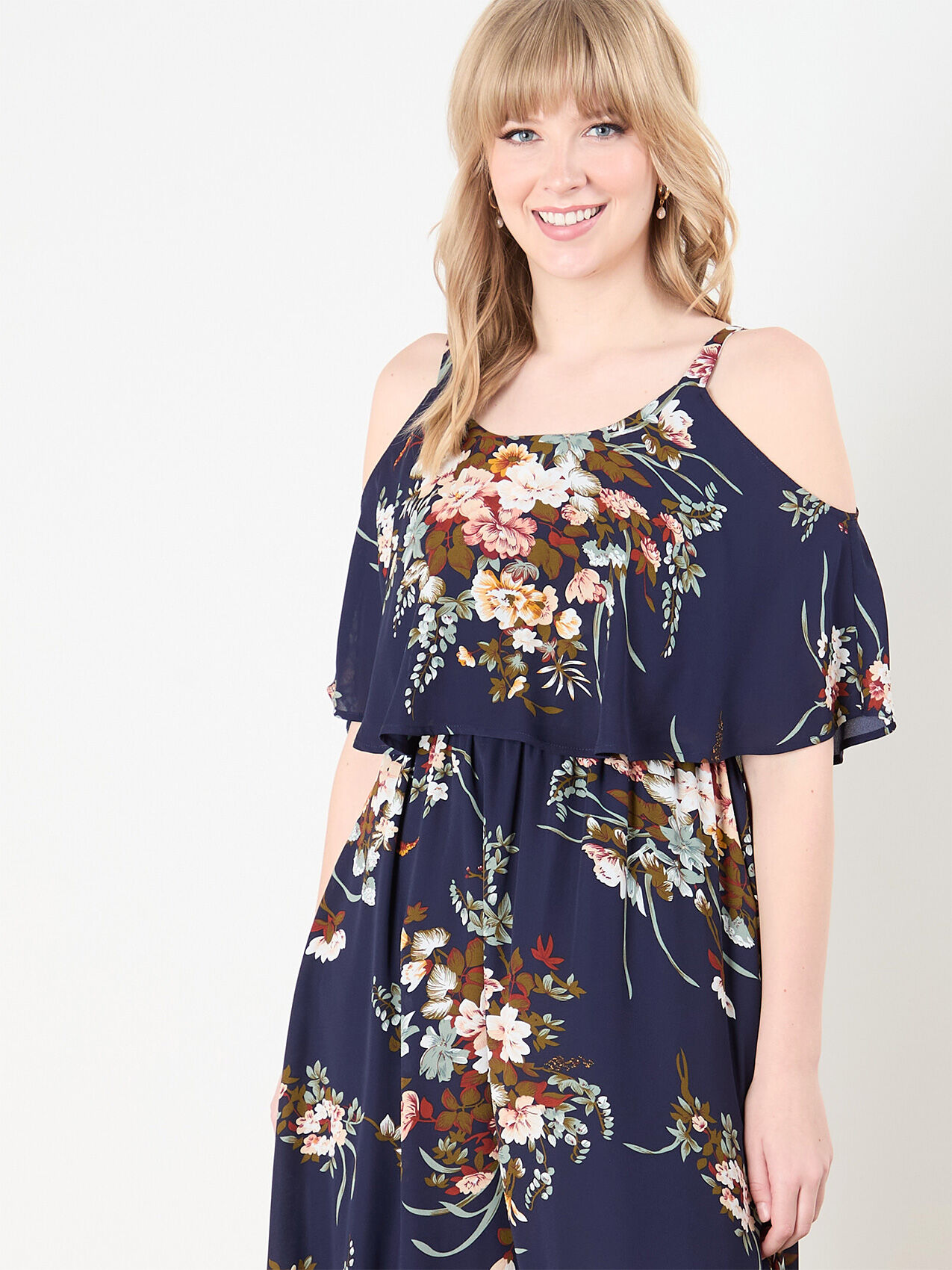 Crepe de Chine Cold Shoulder Maxi Dress