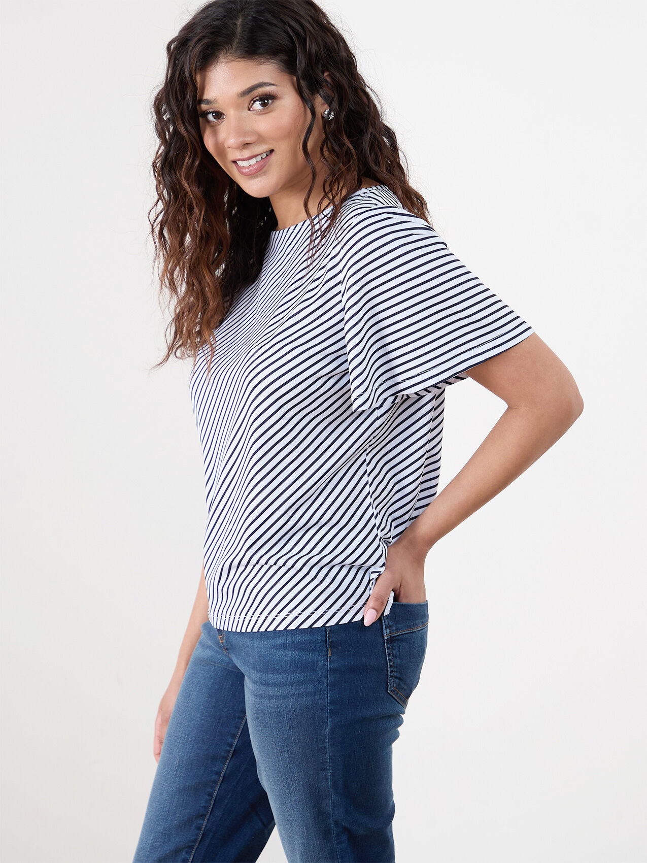 Petite Short Flutter Sleeve Stretch Crepe Top