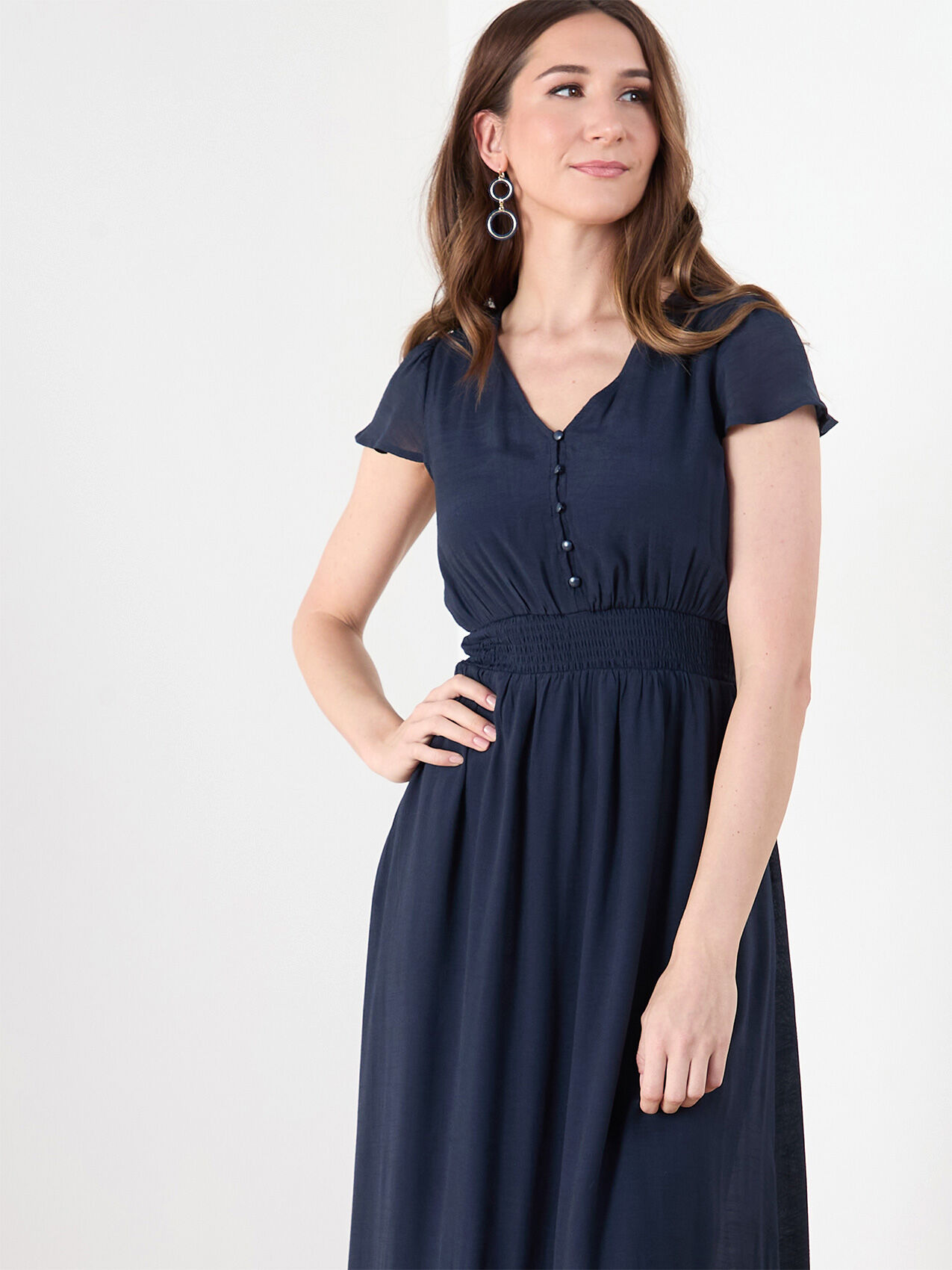 Gauze Midi Dress with Smocked Waist