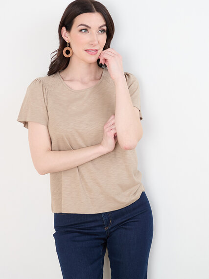 Ruched Peasant Tee with Flutter Sleeves Image 2