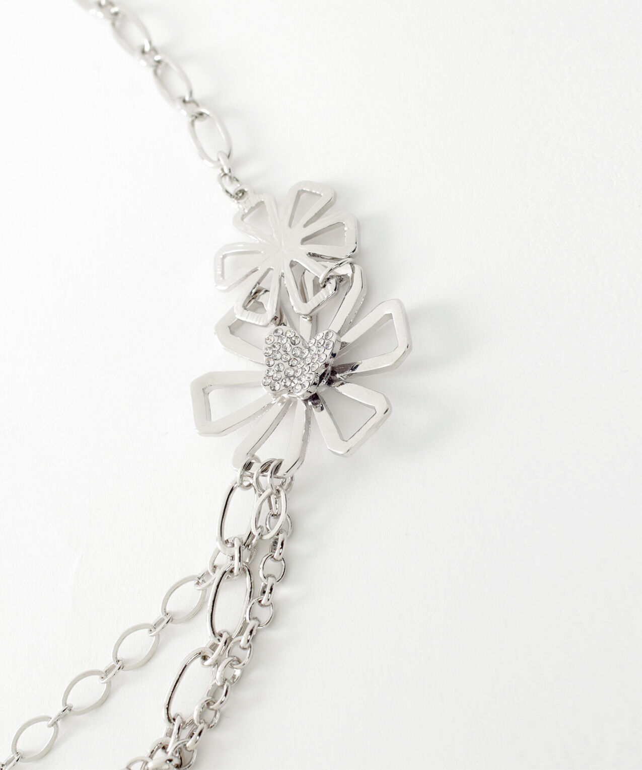 Long Silver Flower Necklace