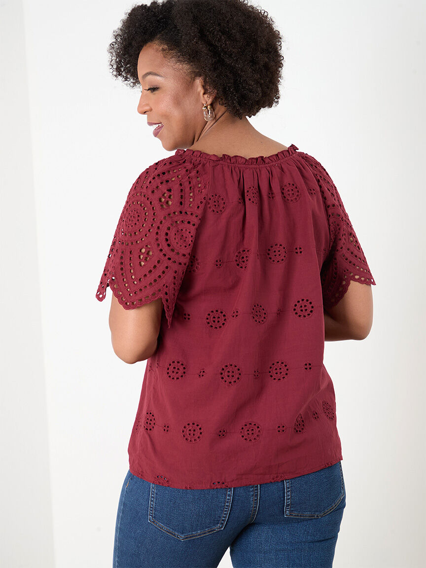 Petite Embroidered Eyelet Blouse