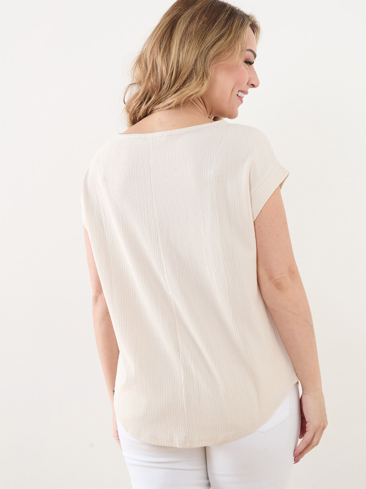 Petite Short Sleeve Textured Top