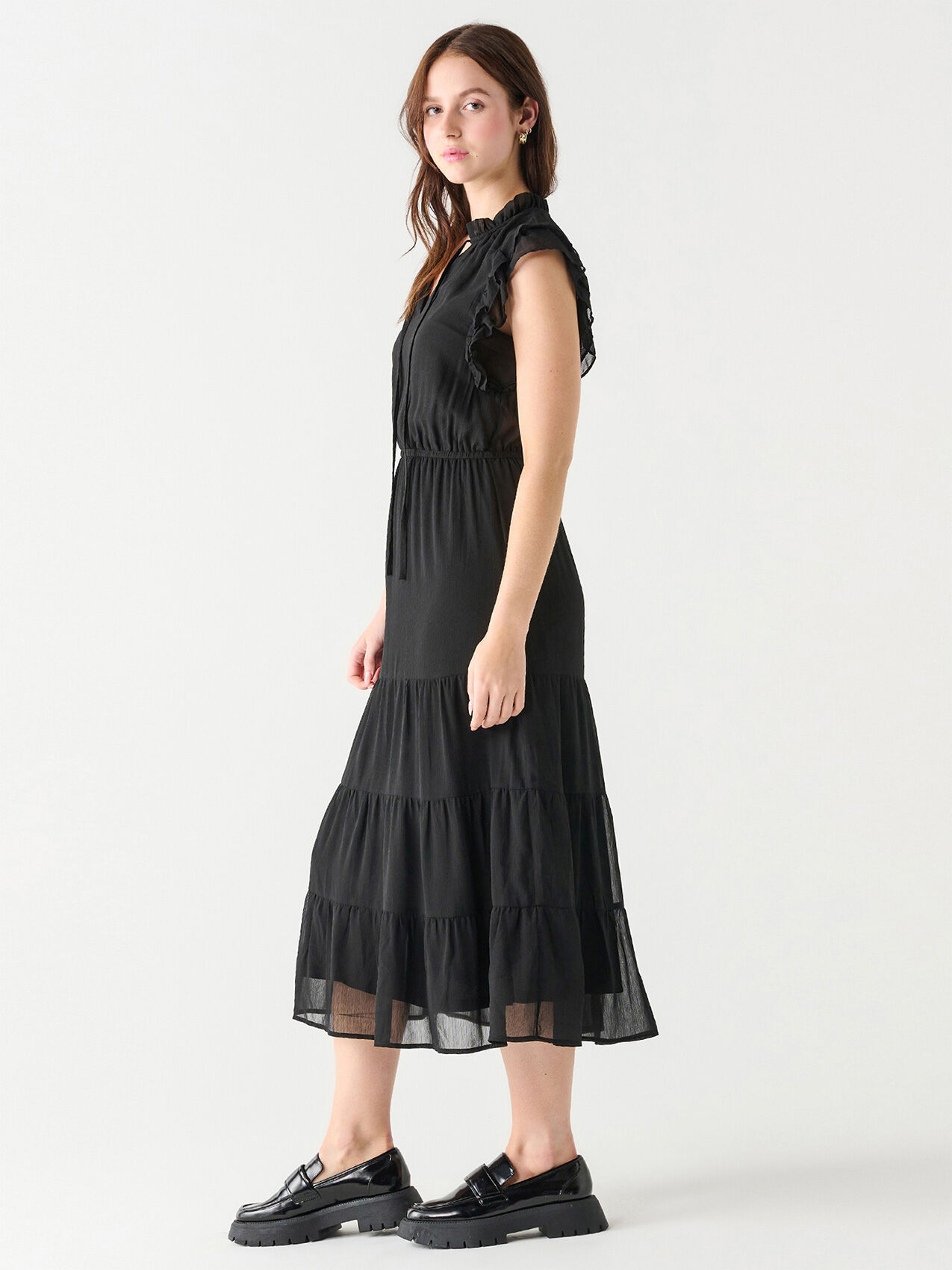 Ruffle Sleeve Tiered Midi Dress