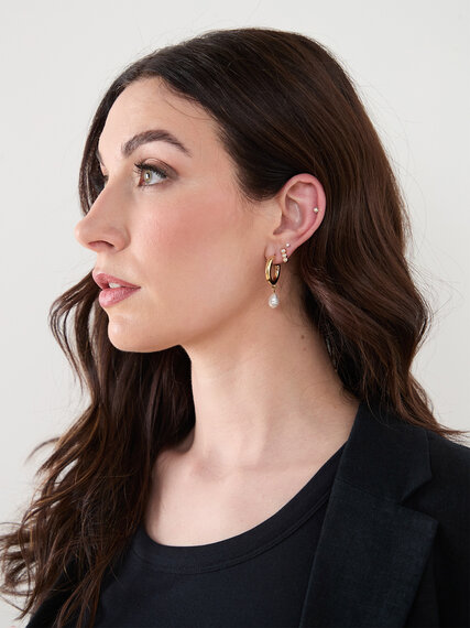 Gold, Pearl Studs & Small Hoop Earring Trio Image 3