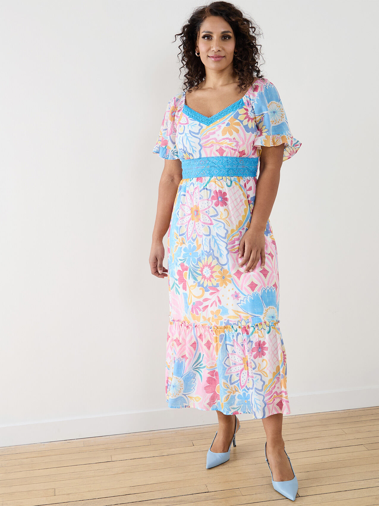 Petite Multi Print Midi Dress by Luxology