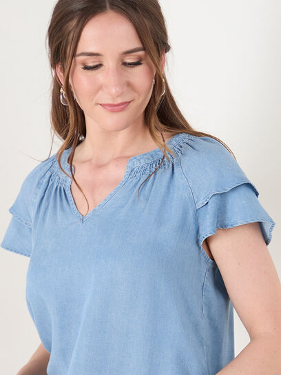 Petite Tiered Sleeve Relaxed Fit Blouse
