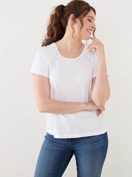 Ruched Peasant Tee with Flutter Sleeves Image 5