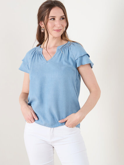 Petite Tiered Sleeve Relaxed Fit Blouse Image 1