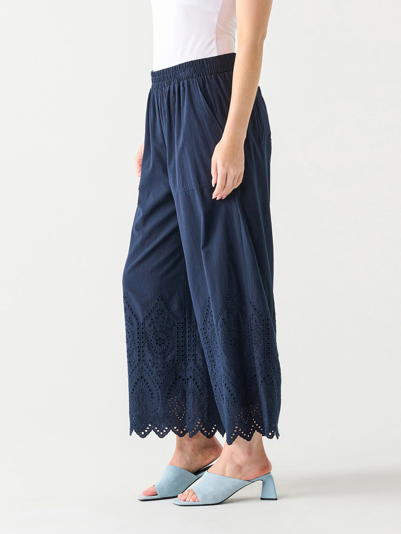 Wide-Leg Eyelet Cropped Pant