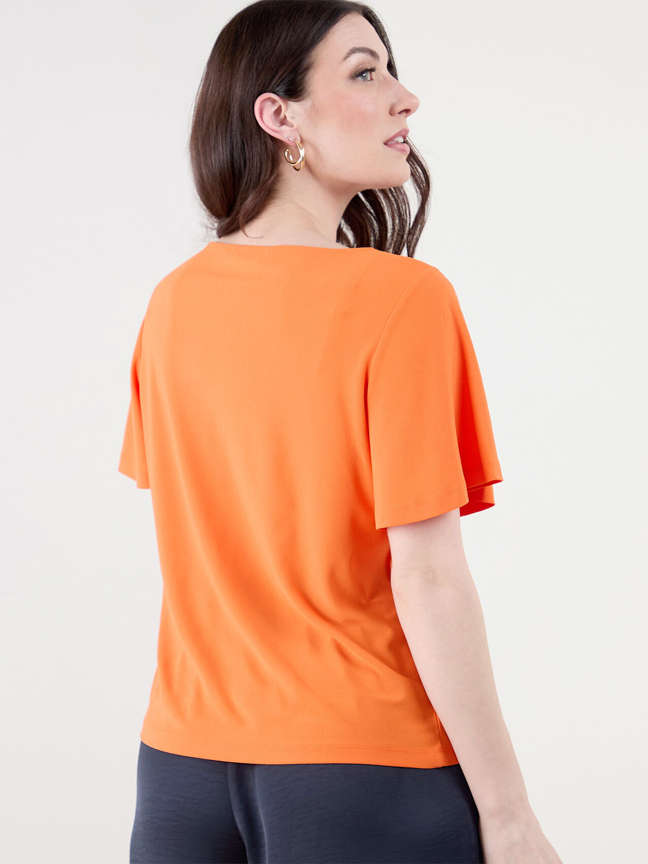 Short Flutter Sleeve Stretch Crepe Top