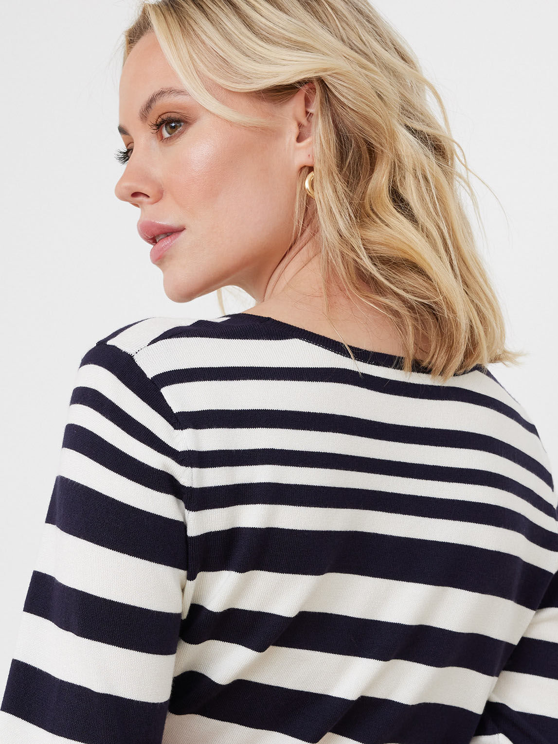 Petite 3/4 Sleeve Striped Pullover Sweater