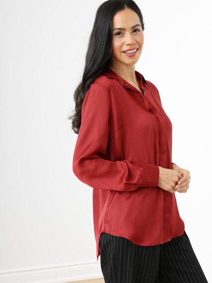 Petite Long Sleeve Relaxed Fit Satin Shirt Image 5