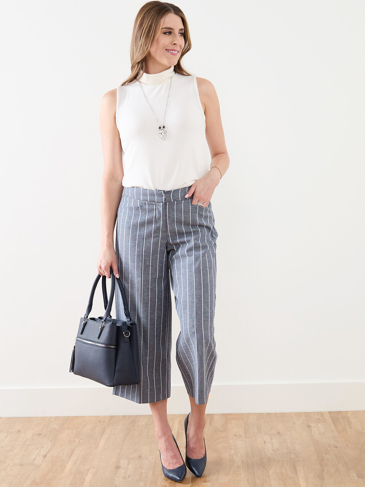 Morgan Wide Leg Chambray Cropped Pant