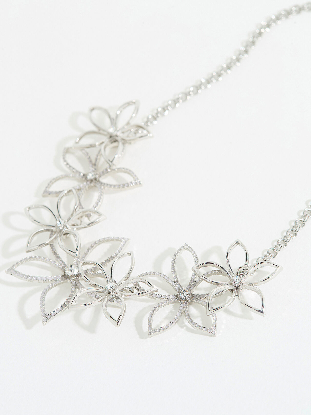 Short Silver Floral Statement Necklace