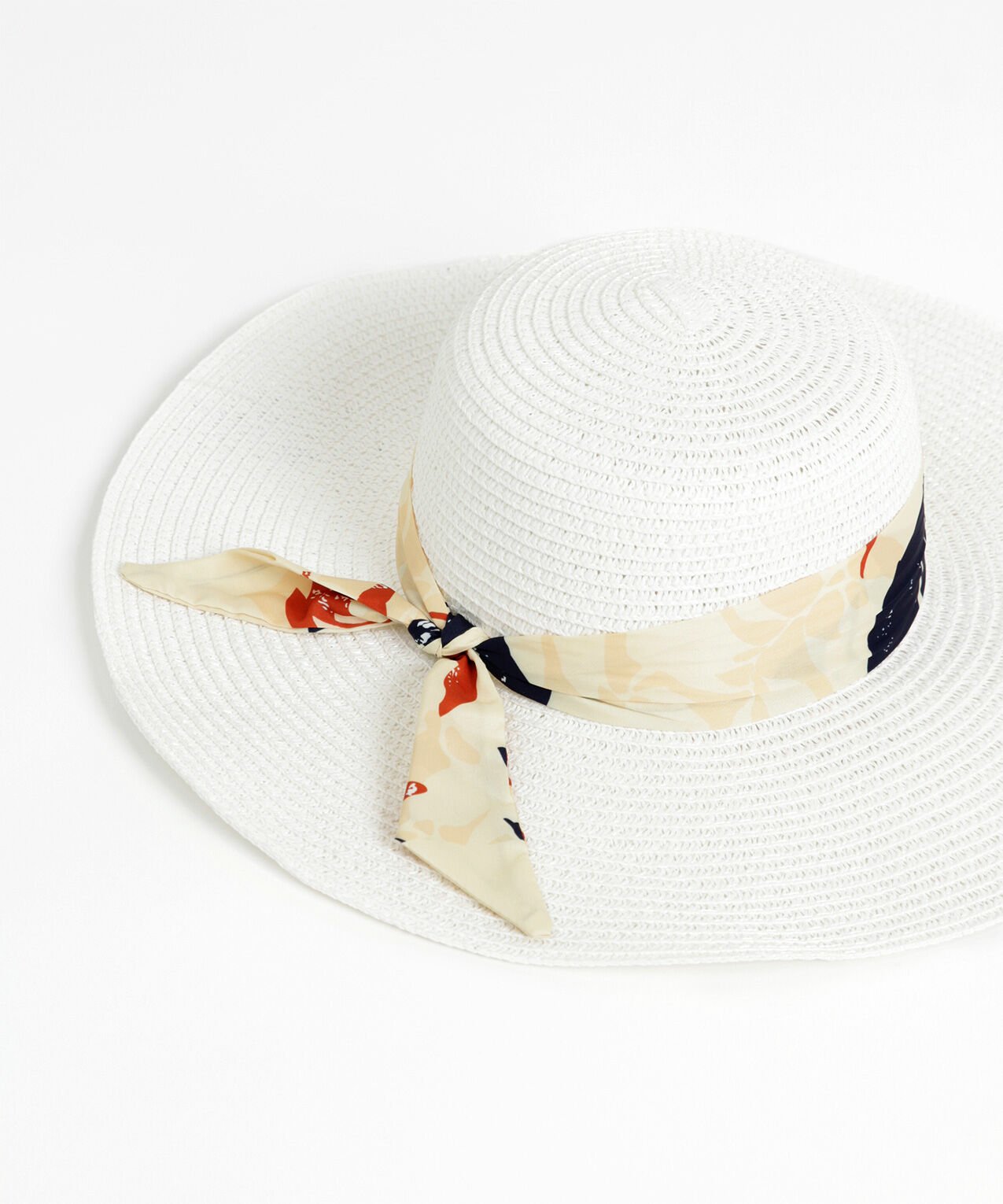 Wide-Brim Straw Hat with Sash