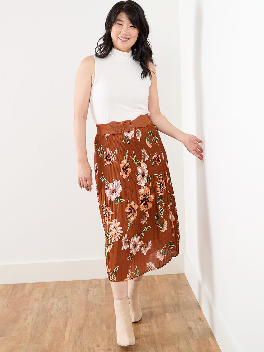 Satin Pleated Midi Skirt