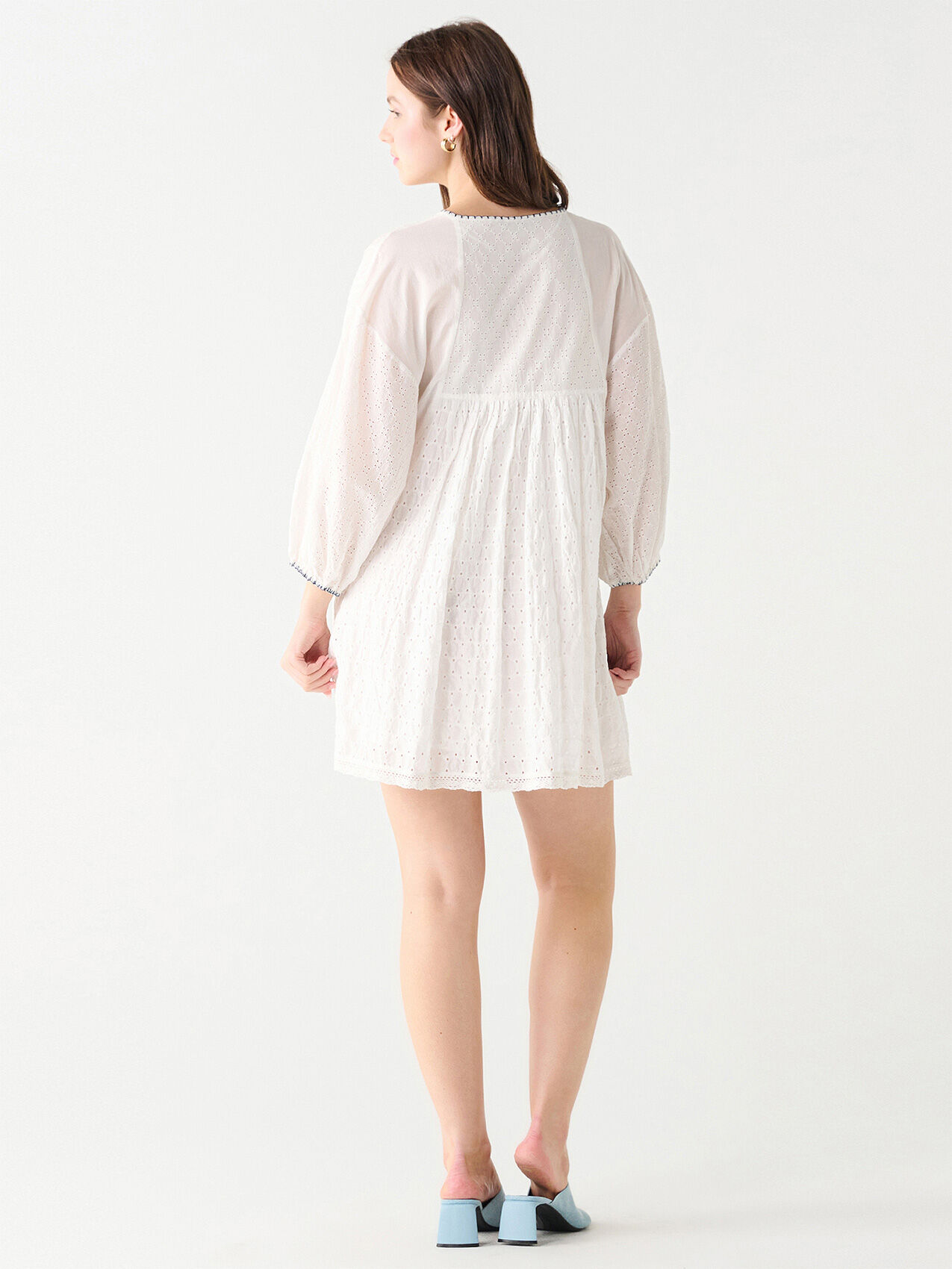 Long Sleeve Eyelet Mini Dress with Crochet Detail