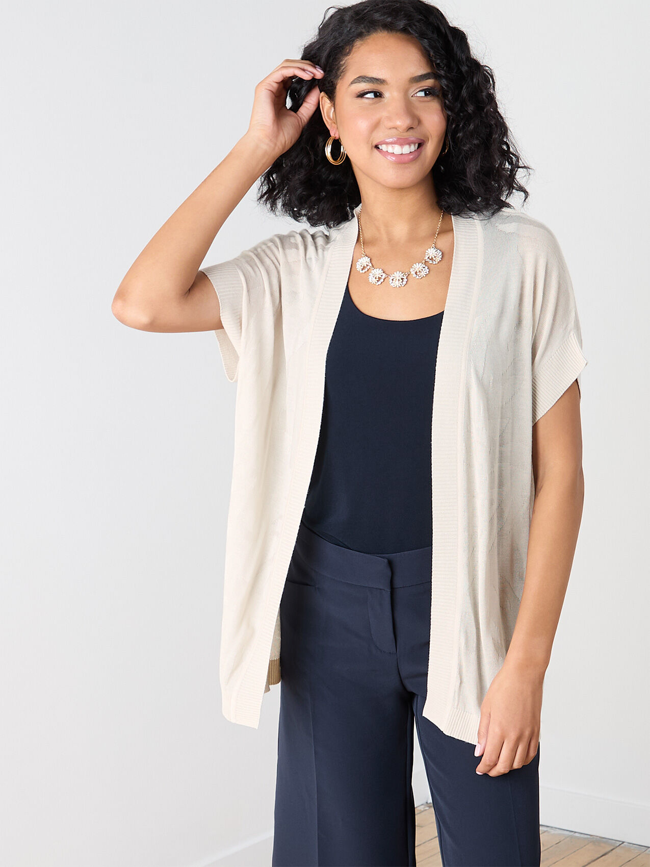 Petite Short Sleeve Burnout Cardigan