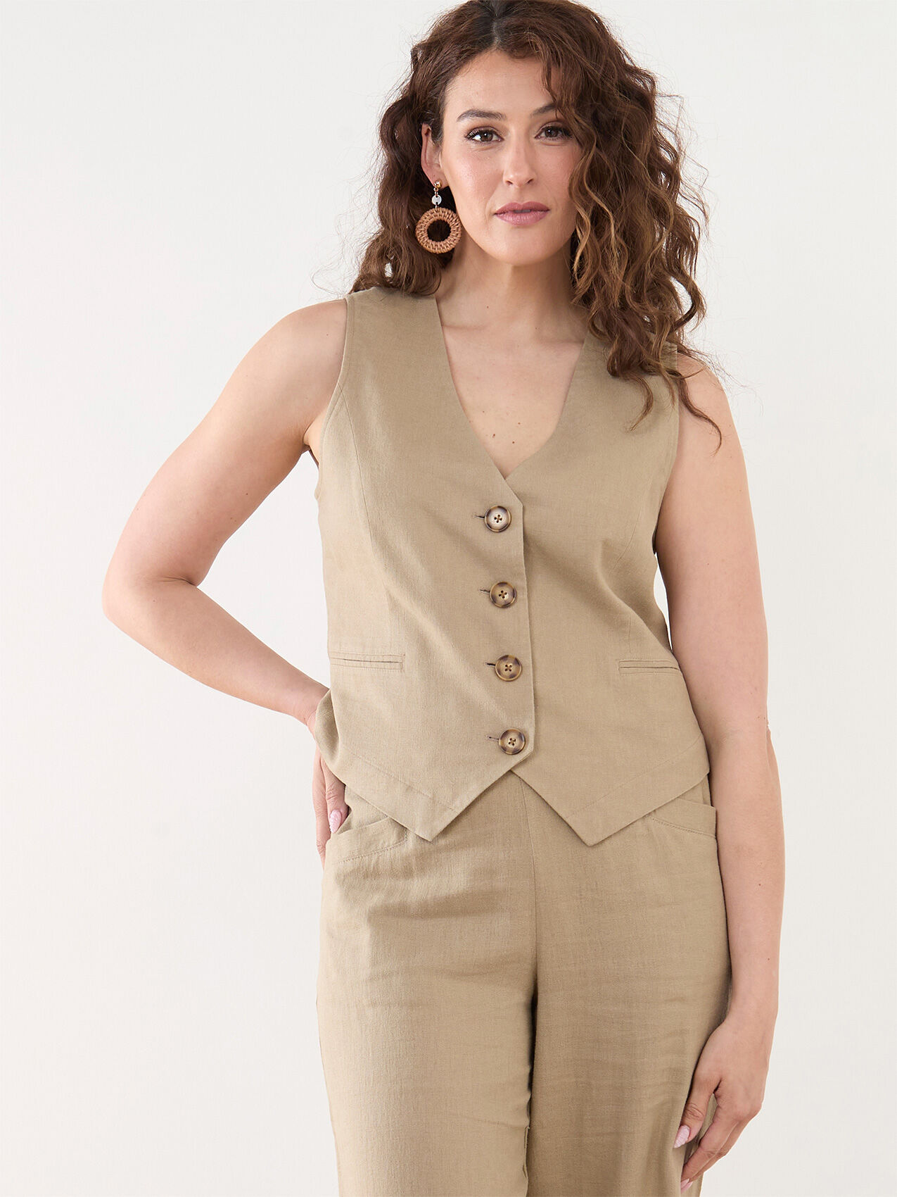 Linen Button-Front Vest