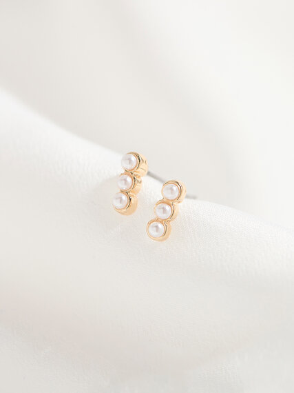 Gold, Pearl Studs & Small Hoop Earring Trio Image 2