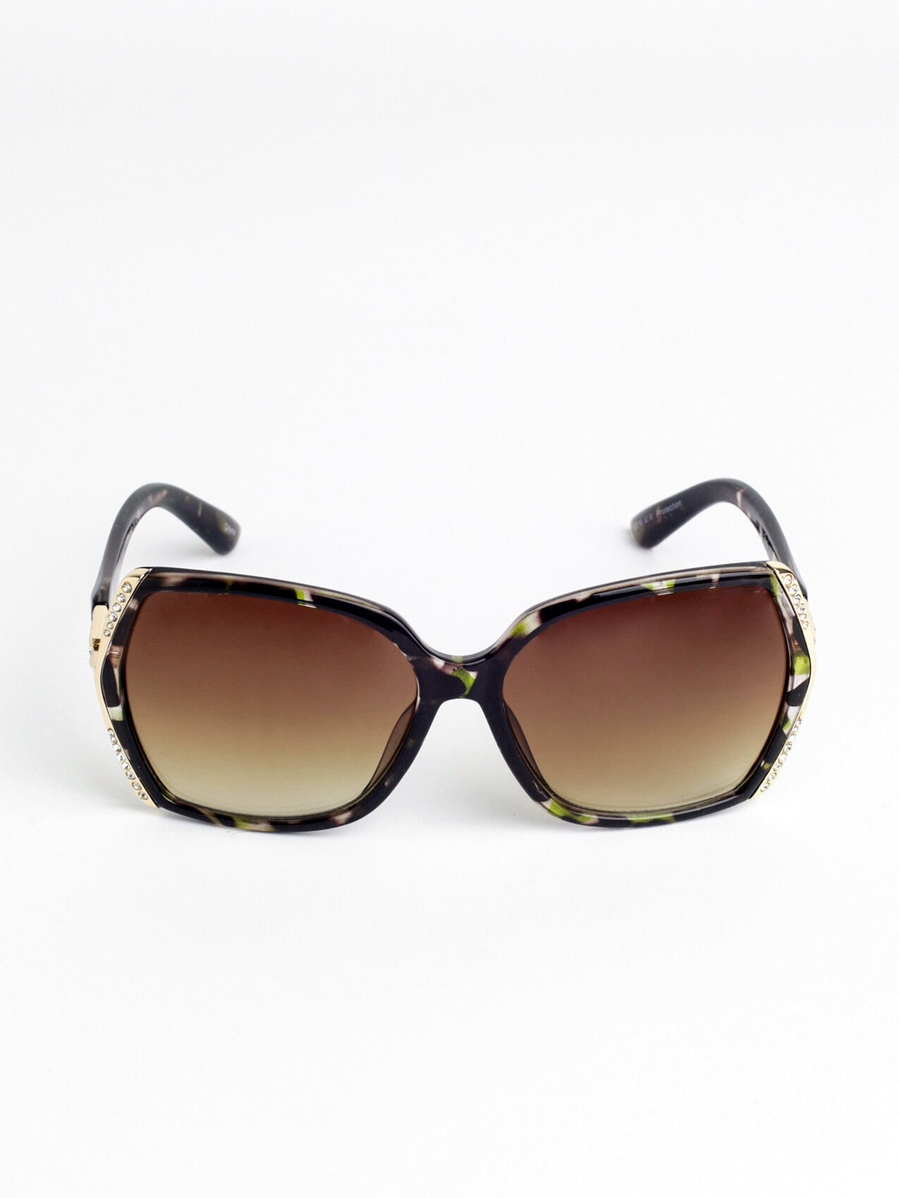 Square Tortoise Sunglasses with Rhinestone Frames