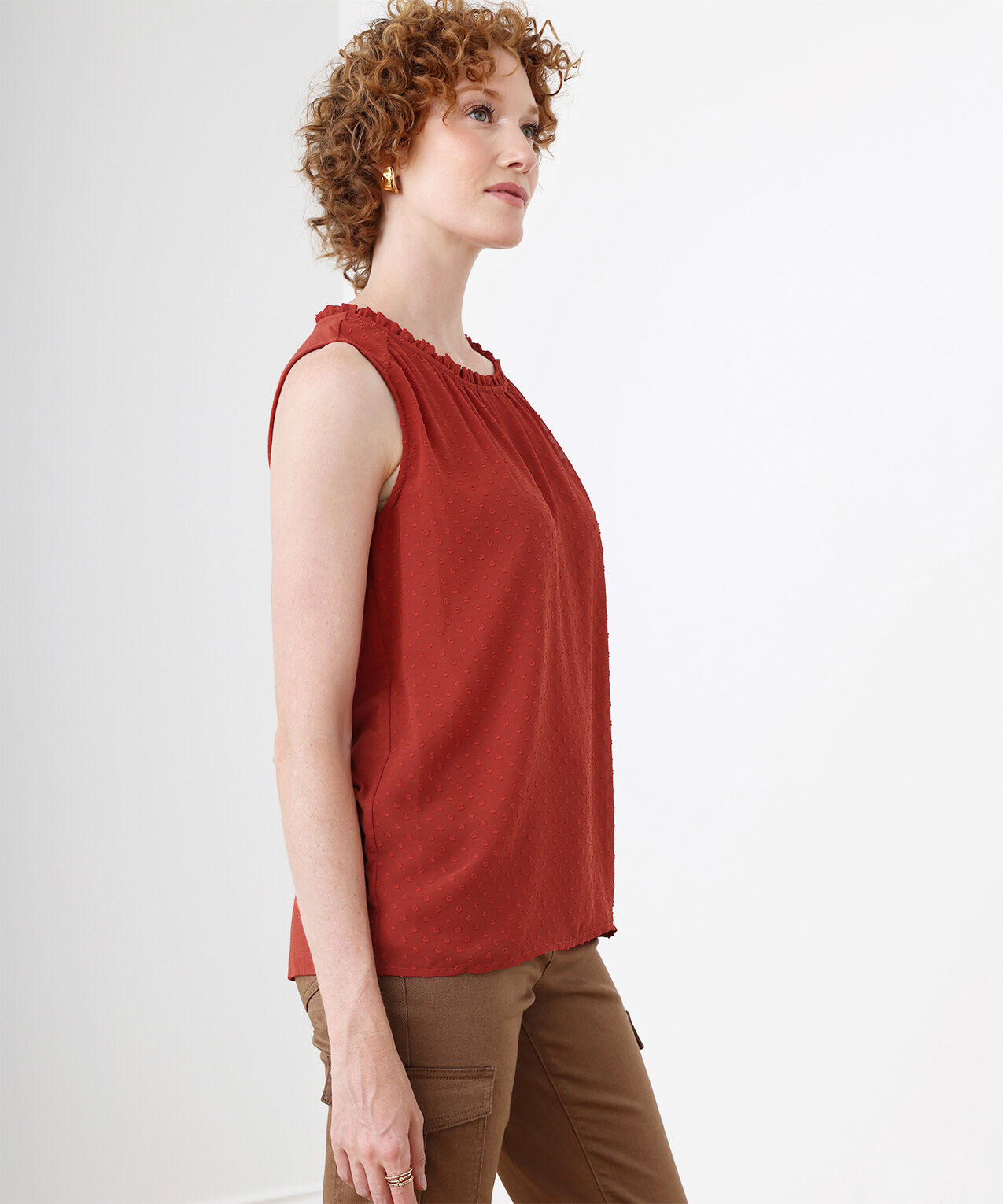 Sleeveless Woven Knit with Ruched Neck