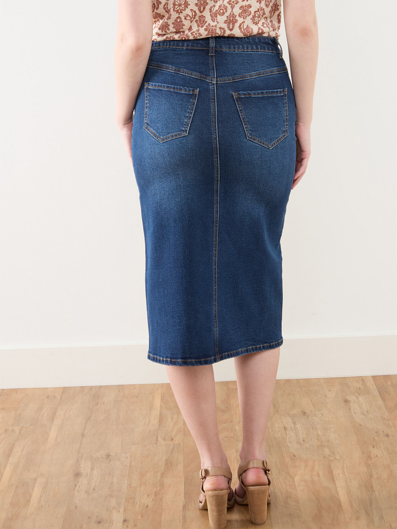 Dark Wash Denim Skirt with Front Slit