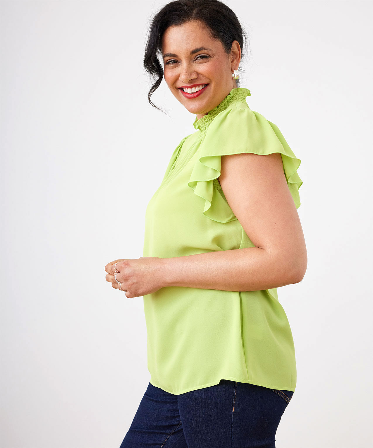 Ruched Neck Short Sleeve Blouse