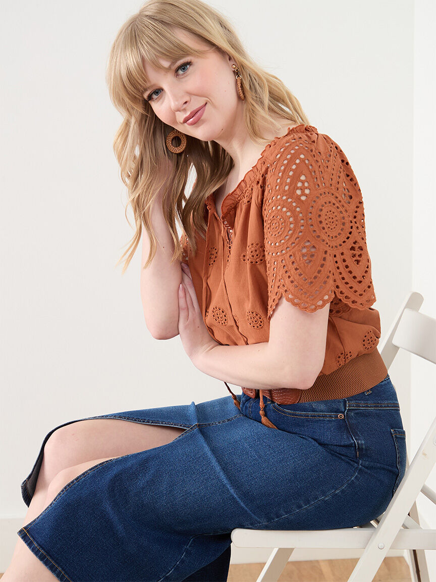 Embroidered Eyelet Blouse