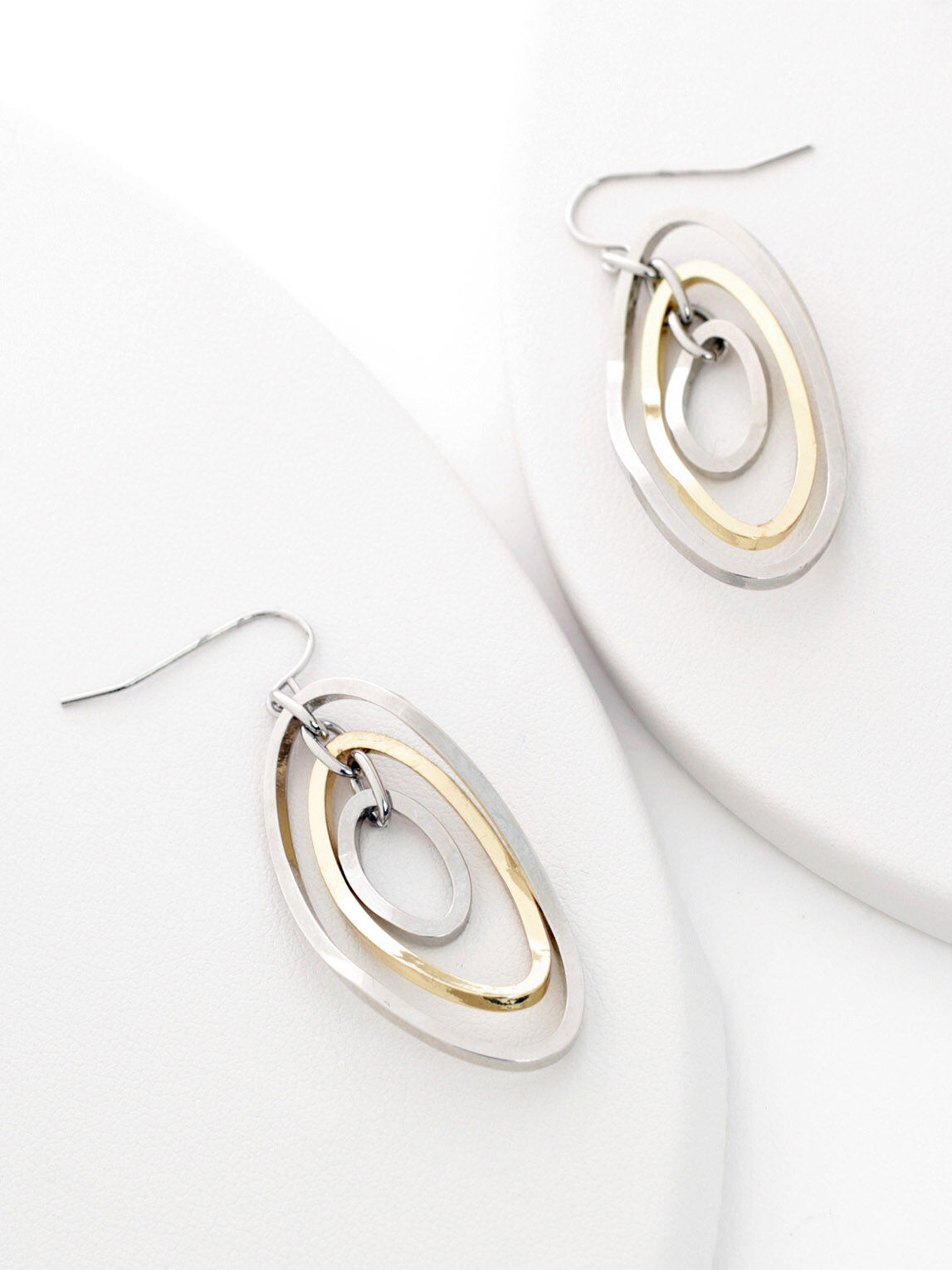 Silver & Gold Twisted Oval Drop Earrings