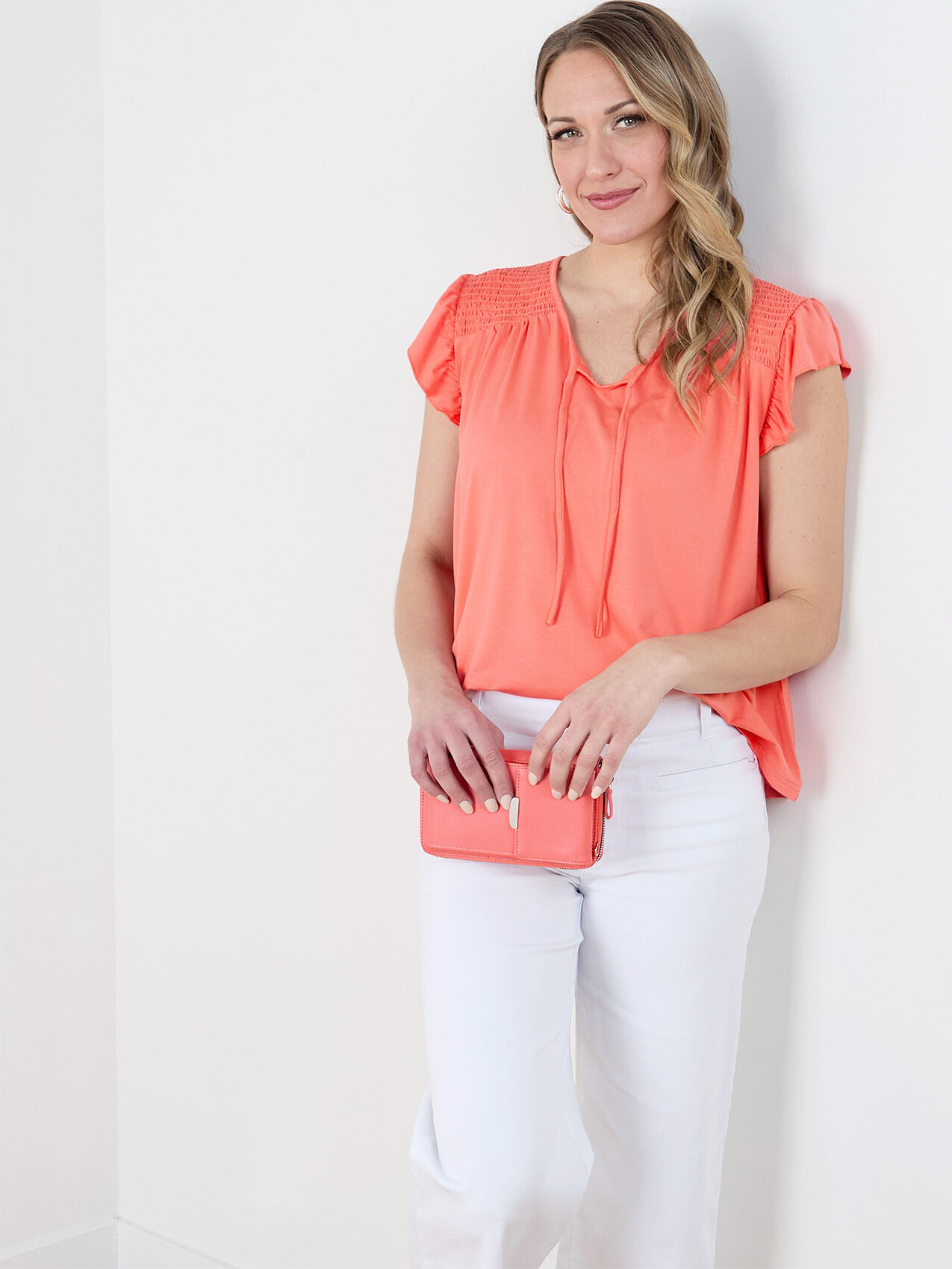 Short Sleeve V-Neck with Flutter Sleeves by GG Collection