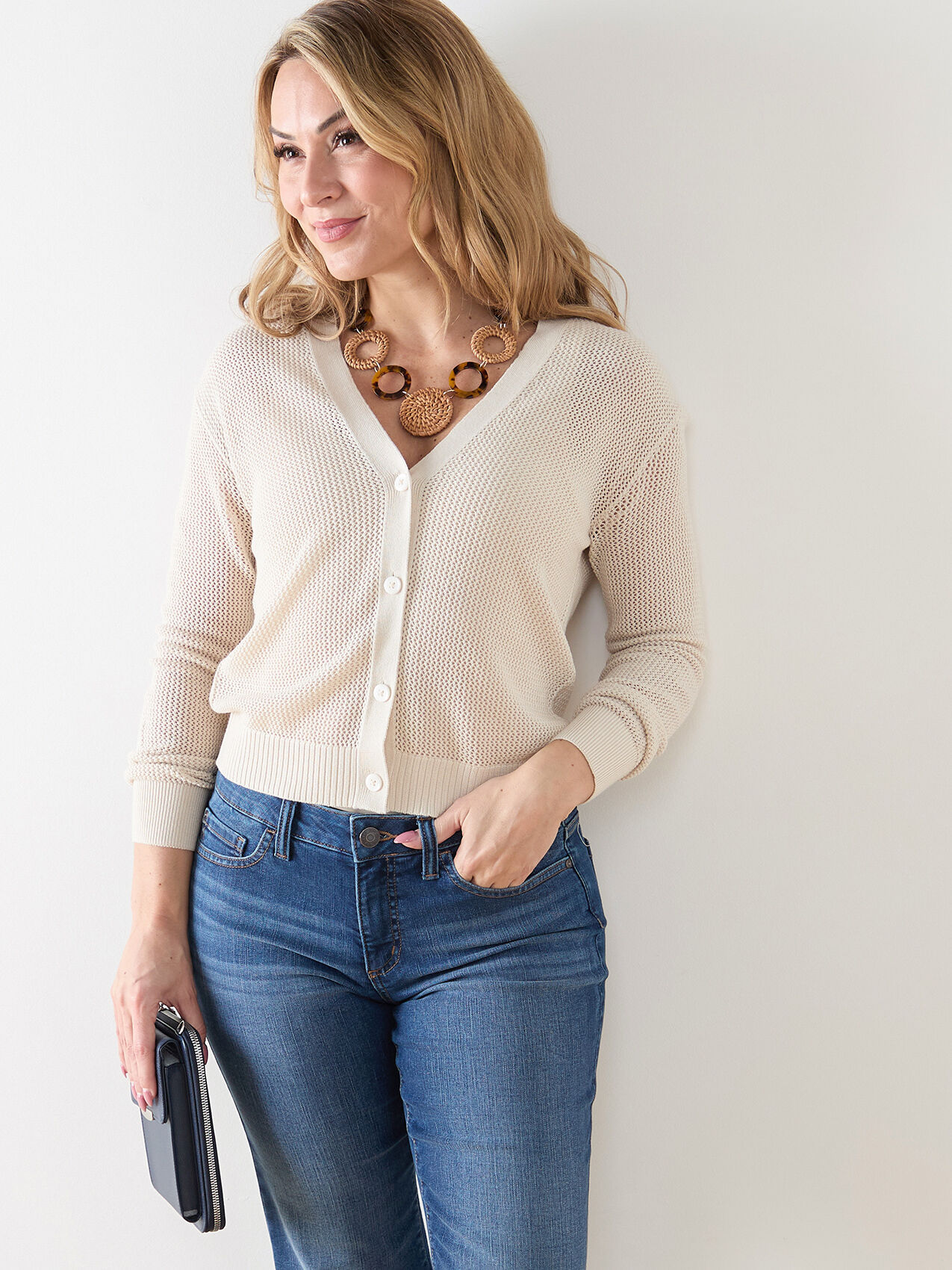 Petite Long Sleeve Textured Cardigan