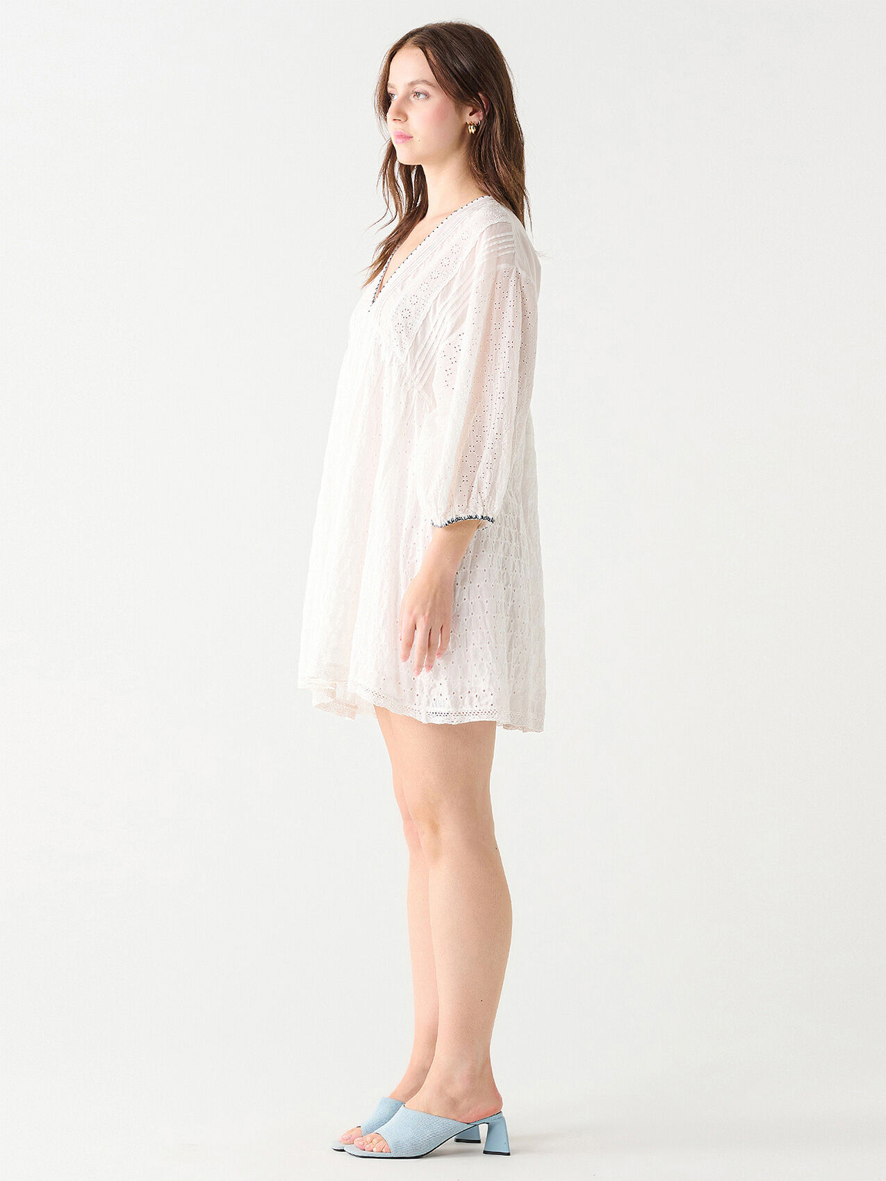 Long Sleeve Eyelet Mini Dress with Crochet Detail