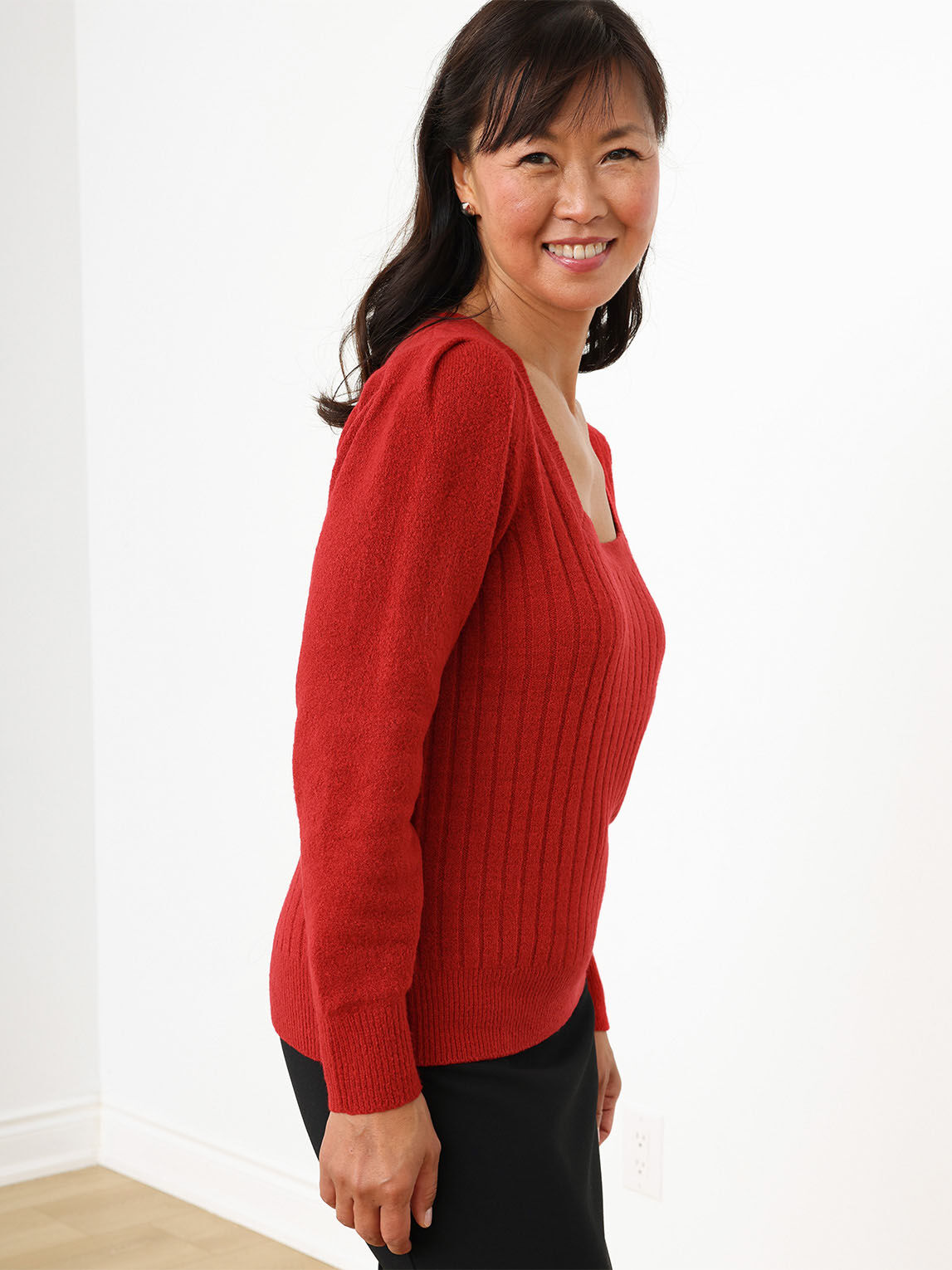 Petite Square Neck Pullover with Puff Shoulders