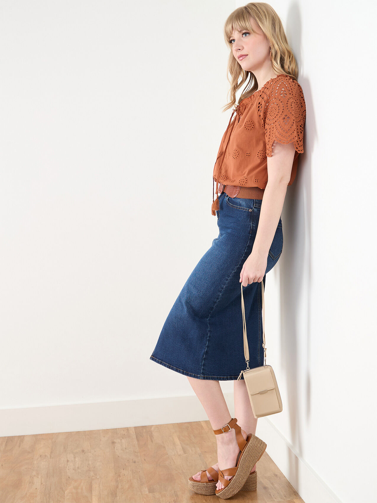 Dark Wash Denim Skirt with Front Slit